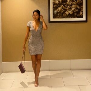 Dress the population zoe embellished mesh bodycon dress